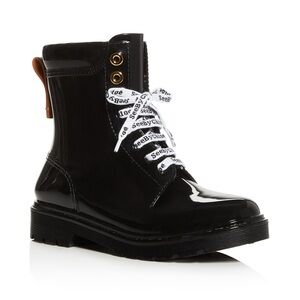 See By Chloe Florrie Black Combat/Rain Boots with White Laces